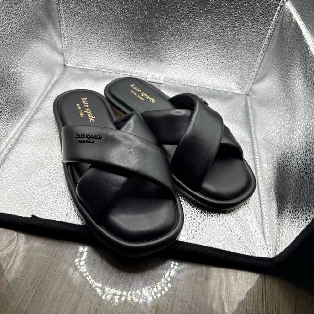 Kate Spade Black Criss-Cross Slide Sandals